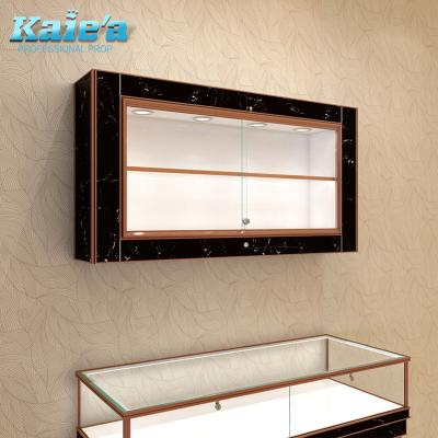 China Modern High Grade Decorative Glass Jewelery Shop Interior Design Jewelry Display Wall Mounted Showcase for sale