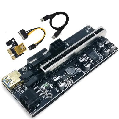 China Metal slot 009s plus riser dual 6 pin +4 pin molex interface 8 capacitors 6 led addon pcie adapter card PCI-E 1X to plus 16X 009s for sale