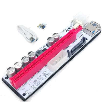 China PC 010 Plus Riser Card 6 Pin 4 Pin Sata 15 Pin 6 Capacitors 6 Led Light 3.0 Cable Extra Pcie Adapter Card for sale