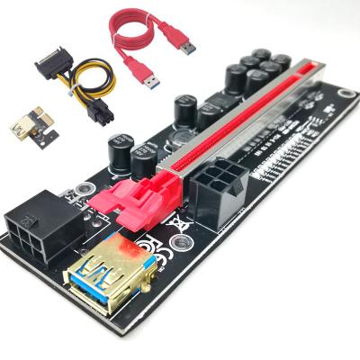 China 12 LED Running 011 Pro Riser Card With Dual 6 Pin Interface 12 Led Lights Running PCI-E 1X To 16X Capacitors 10 Pro Top Riser 011 for sale