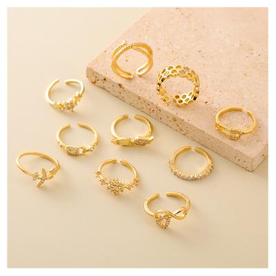 China Romantic Stud Ring Brass Gold-Plated Opening Adjustable Ring Handmade Original Brass Ring from Peggy Factory Wholesale Luxury Diamond-Studded for sale