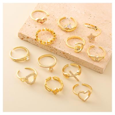 China Peggy High Quality Romantic Brass Gold Filled Adjustable Ring Women Gold Plated Jewelry Gold Knuckle Tasty Hypoallergenic for sale