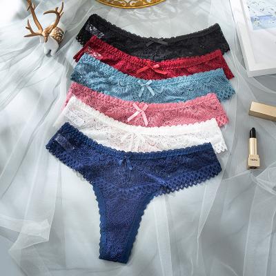 China Hot Selling Antibacterial Mid Waist Women's Soft Cotton Underwear Thong Sexy Lace Underwear For Women for sale