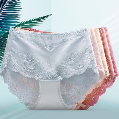 China Hot Selling Women's Sexy Lace Antibacterial Mid Waisted Cotton Underwear Panties Plus Size Women's Underwear for sale