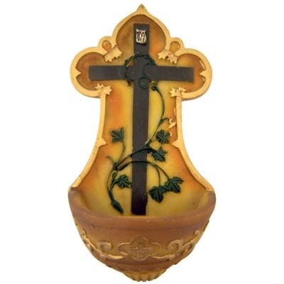 China Wonderful Ancient Europe Resin Holy Water Font With Flowers Polyresin Sculpture for sale