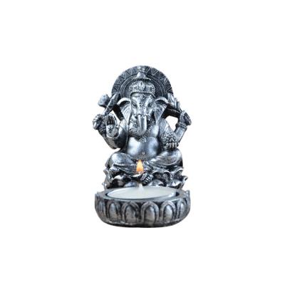 China Ancient Eco-friendly Elephant Thai God Candlestick Temple Open Resin Buddhist Candle Holder for sale