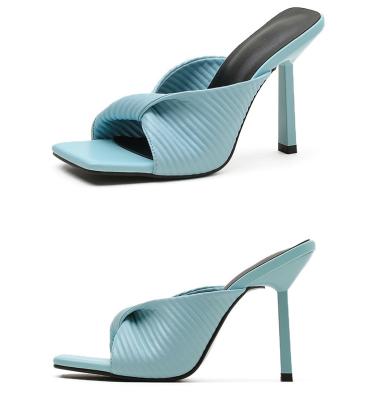 China 2022 Fashion Trend Square Toe Stiletto Heel Solid Color High Heel Plus Size Women's Fashion Sandals for sale