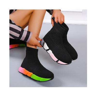 China Fashion trend 2022 new spring socks shoes thick-soled women's casual plus size net to shine color women's unique knitted platform sneakers for sale