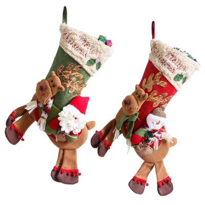 China 2021 Santa Snowman Riding Large Fiber Deer Kids Leggy Christmas Gift Apple Bag Ornaments Christmas Stockings for sale