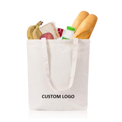 China Economic Promotional Cheap Natural Color Custom Logo Printed 100% Cotton Canvas Eco Friendly Reusable Single Shopping Tote Bags for sale