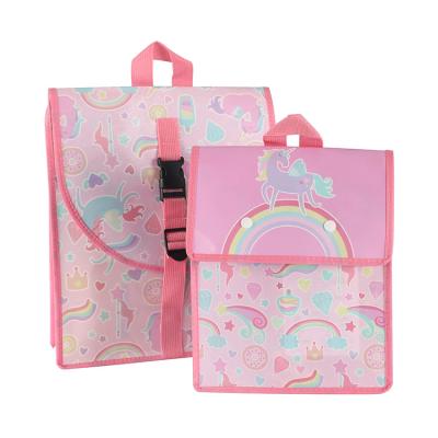 China Fashion Waterproof High Quality Design Custom Size Pattern 100% Recycled PP Laminated Non Woven Kids Backpack School Bags for sale