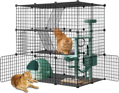 China Cats Recommend Top Large 3-Tier Black Popular Cat Pet Cage House Indoor DIY For Cat Dog Living for sale