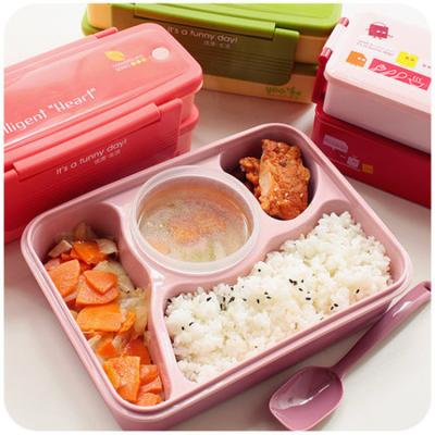 China Adult Five Grid Lunch Box Plastic Sustainable Cute Student Four Grid Lunch Box Microwavable Fast Food Box for sale