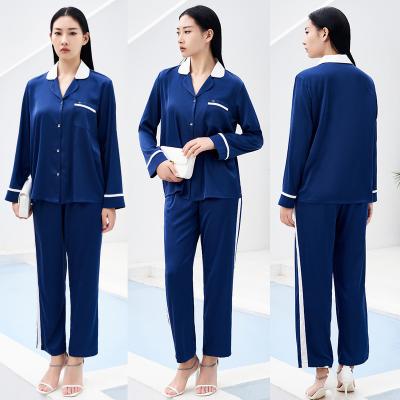 China 100% Breathable Ice Silk Sleepwear For Women 2 Piece Sets Silk Pajamas Long Sleeve Comfortable Silky Pajamas for sale