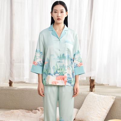 China New Luxury Breathable Satin Silk Pajamas Ice Floral Pajama Silk Sleepwear For Women Plus Size Summer Nightgowns for sale