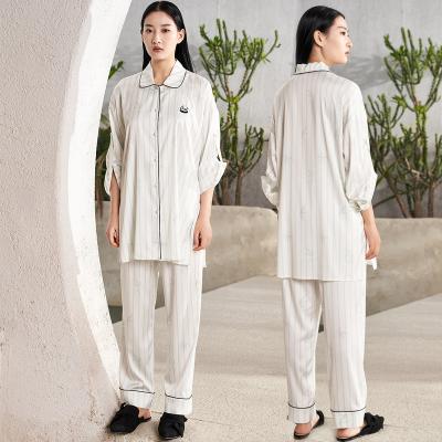 China OEM Breathable Custom Fashion Ladies Sleepwear Soft Night Dress Shirt Plus Size Women Embroidered Ice Silk Pajamas Shirt for sale