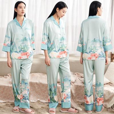 China Breathable Wholesale Ice Silk Pajamas Sleepwear For Women New Arrivals Luxury Satin Silk Pajamas Plus Size Summer Nightgowns for sale