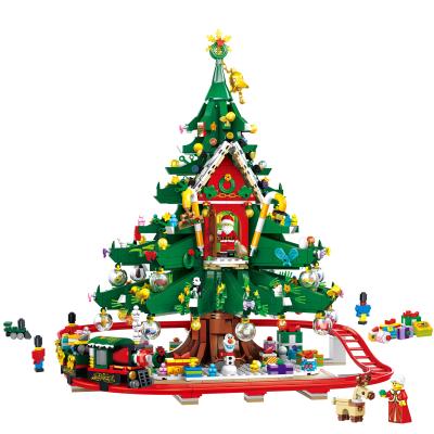 China Building Toy SX88013 Snow White Christmas Tree with Railway Train Building Blocks for Kids Gift Bricks Toys for sale