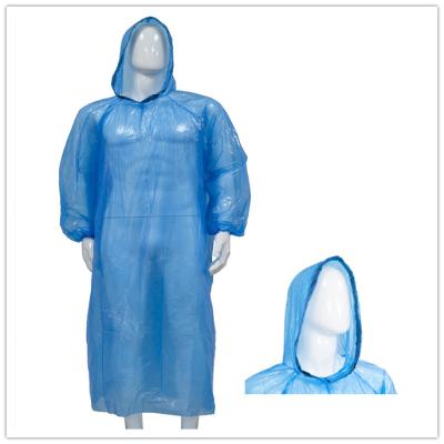 China Wasserdichtes Wegwerf-PET Plastikregenmantel mit mit Kapuze PET Hood Blues /White Poncho zu verkaufen