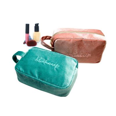 China Wholesale OEM Waterproof Custom Velvet Large Pouch Travel Toiletry Cosmetic Brush Bag With Embroidery Logo for sale