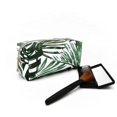 China Full Printed PU Leather Waterproof Travel Palm Leaves Makeup Brush Pouch Make Up Case School Cosmetic Bag for sale