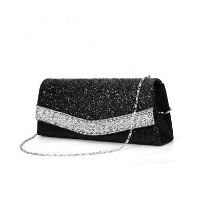 China Glitter Cover With Button Flap Dazzle Clutch Bag Glitter Rhinestone Magnetic Evening Clutch Bags Mesh Cross - Body Bag With Detachable Chain for sale