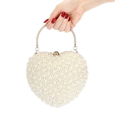 China Heart Shape Full Beaded Small And Big Beads Heart Shape Evening Clutches Women Clutches Wedding Clutch Purses For Bride for sale