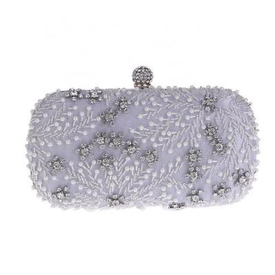 China Decoration with string beads and rhinestone rhinestones and handmade cross of string beads apricot women's clutch - body bag handbag for wedding banquet prom for sale