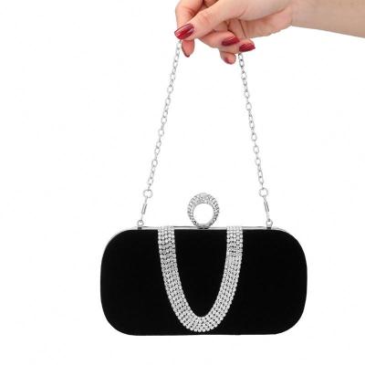 China With U Shape Black Velvet Rhinestone Elegant Clutch Bag With Clasp Fancy Crystal Wedding Occasion Bag For Basics for sale