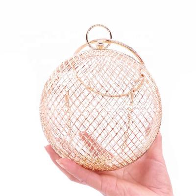 China Hollow Out Metal Clutch Purse Wedding Party Cross - Body Purse Women Shoulder Bag Gold Caged Round Metal Ball Hollow Clutch Evening Clutch Bag for sale