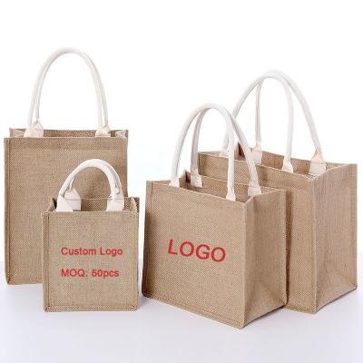 China Custom Cheap Casual Eco Friendly Reusable Nature Gift Logo Jute Hemp Organic Shopping Tote Bag for sale