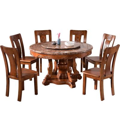 China Modular Marble Dining Table With Rotary Table Solid Wood Modern Simple Round Table for sale