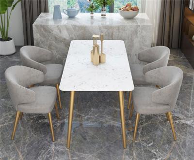 China Eco-friendly modern luxury square marble dining table steelleg set 4 seater with chairs for sale