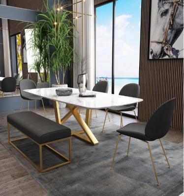 China (Others) 2020 Adjustable New Italian Marble Rectangular Italian Marble Top Leg Tavolo and Metal Leg Marmore Mesa Dining Table Set for sale