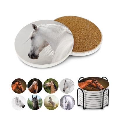 China Ceramic Horse Viable Round Coaster With Cork Absorbent For Drink Pony Animal Custom Sublimation Coasters Set Backing Blank For Print for sale