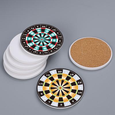 China Viable Dart Board Pattern Around Coaster Cork Absorbent Drink Art Custom Ceramic Coaster Set Rack Holder Set Empty Ceramic Coasters for sale