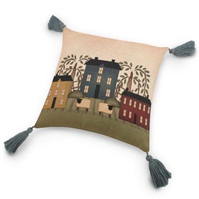 China Anti-pilling Americana People Art Houses Pillow Case for sale