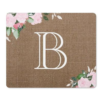 China Water Resistance Floral Burlap Flowers Monogram Mouse Pad for sale