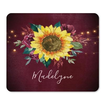 China Water Resistance Sunflower Lights Burgundy Floral Monogram Mouse Pad for sale