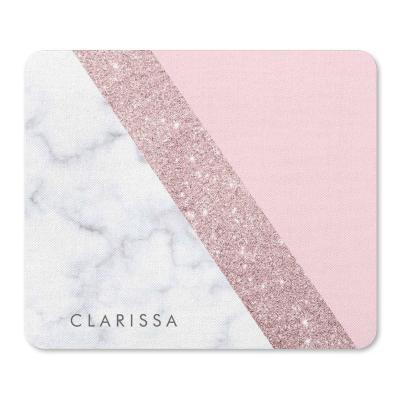 China Water Resistance Elegant Girly Pink Gold Glitter White Marble Rose Mouse Pad for sale