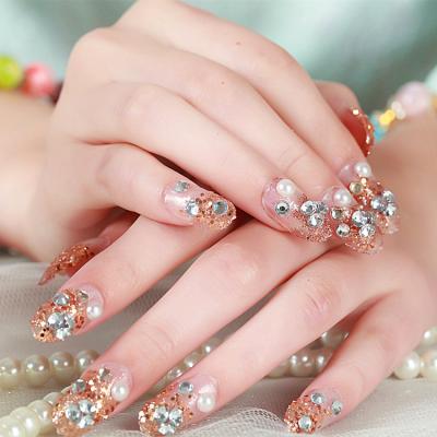 China Beautiful 3D Pearl Decorated Fake Nails 24pcs Bride's Artificial Nails Fake Nails Luxury Design Fake Nails for sale