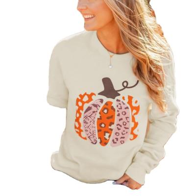 China Anti-Wrinkle Autumn Halloween Hoodies Women Casual Pumpkin Printing Round Collar Long Sleeve Pullover T-shirt Hoodies For Ladies for sale