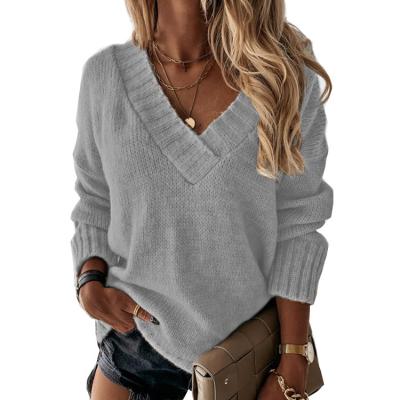 China 2021 Pullover Top Women Oversized Femme Mujer Autumn Winter Black Color Sweater V-Neck Breathable Pullover Sweaters Y2k Traf for sale