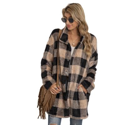 China 2021Hot Sale Autumn Women Clothing New Long Sleeve Plush Plaid Breathable Long Sleeve Plush Coat Winter Coat for sale