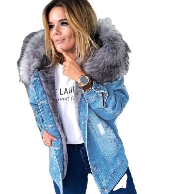 China 2021 Fashion Female Warm Hooded Women's Bomber Jackets Breathable Ladies Plus Size Denim Jacket Winter Blue Fur Coats For Women for sale