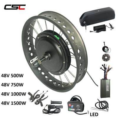 China 48V Fat Tire 48V Wheel Hub Motor Snow Wheel Kit 1500W Brushless Electric Bicycle LED Display E X4inch FAT Bike Conversion Kit 20