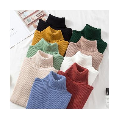 China Pure Sweater Women's Pure Cotton Temperament Self-cultivation Anti-wrinkle Color Turtle Neck Knitted Sweater for sale