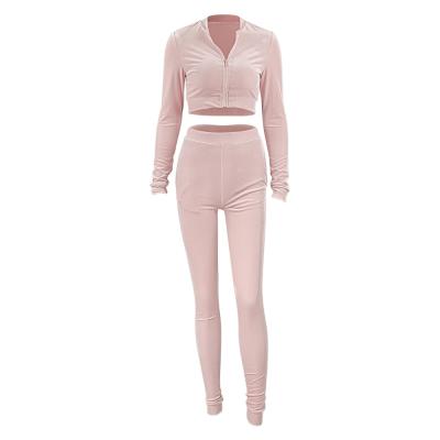 China New Fashion QUICK DRY Flocking Ice Cream Hot Color Crystal Letter Women Two Piece Set Tracksuit for sale