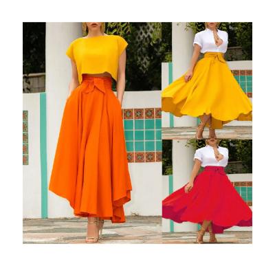 China Breathable new fashion Europe and America solid color skirt women's waist big belt edge hot sale long skirt for sale