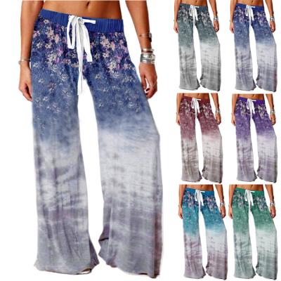 China Outdoor Anti-Wrinkle Comfort Leisure Drawstring Wide Leg Pants Womens Long Printed Wide Leg Pants for sale